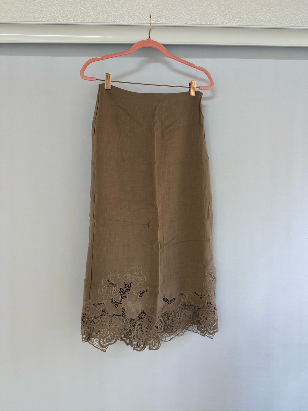 Zara Brown Midi Skirt with Lace Trim